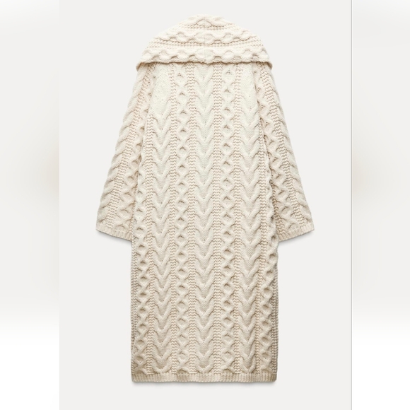 ZARA LONG CABLE KNIT COAT - Picture 5 of 7